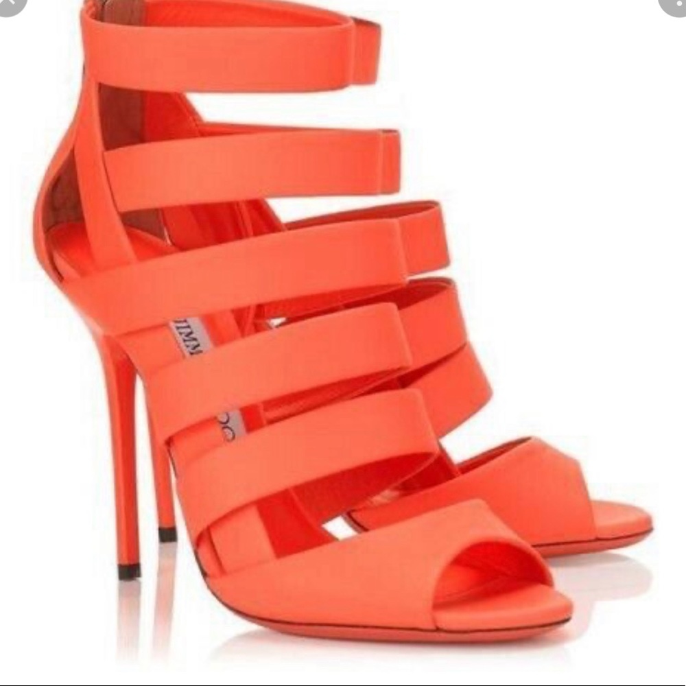 Jimmy Choo Damsen Neon Flame Nappa Leather Sandals 38.5